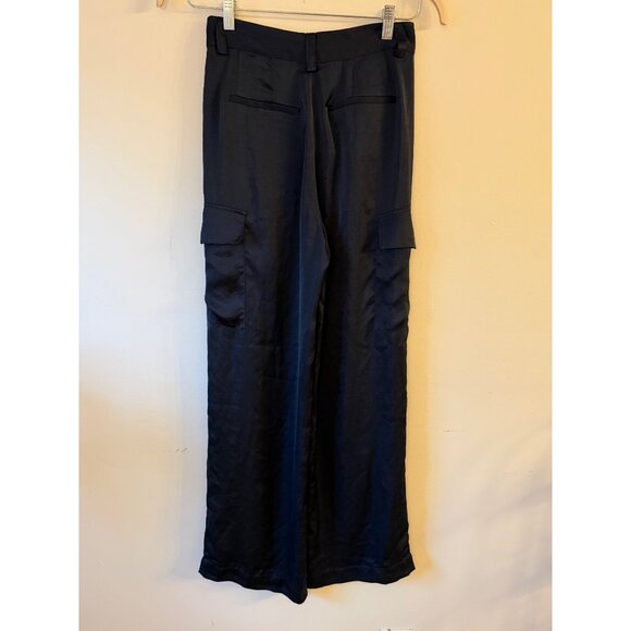 Ba&sh Cary Cargo Style Wide Leg Pants Deep Navy Blue Satin Sz 34/XS - Picture 6 of 13